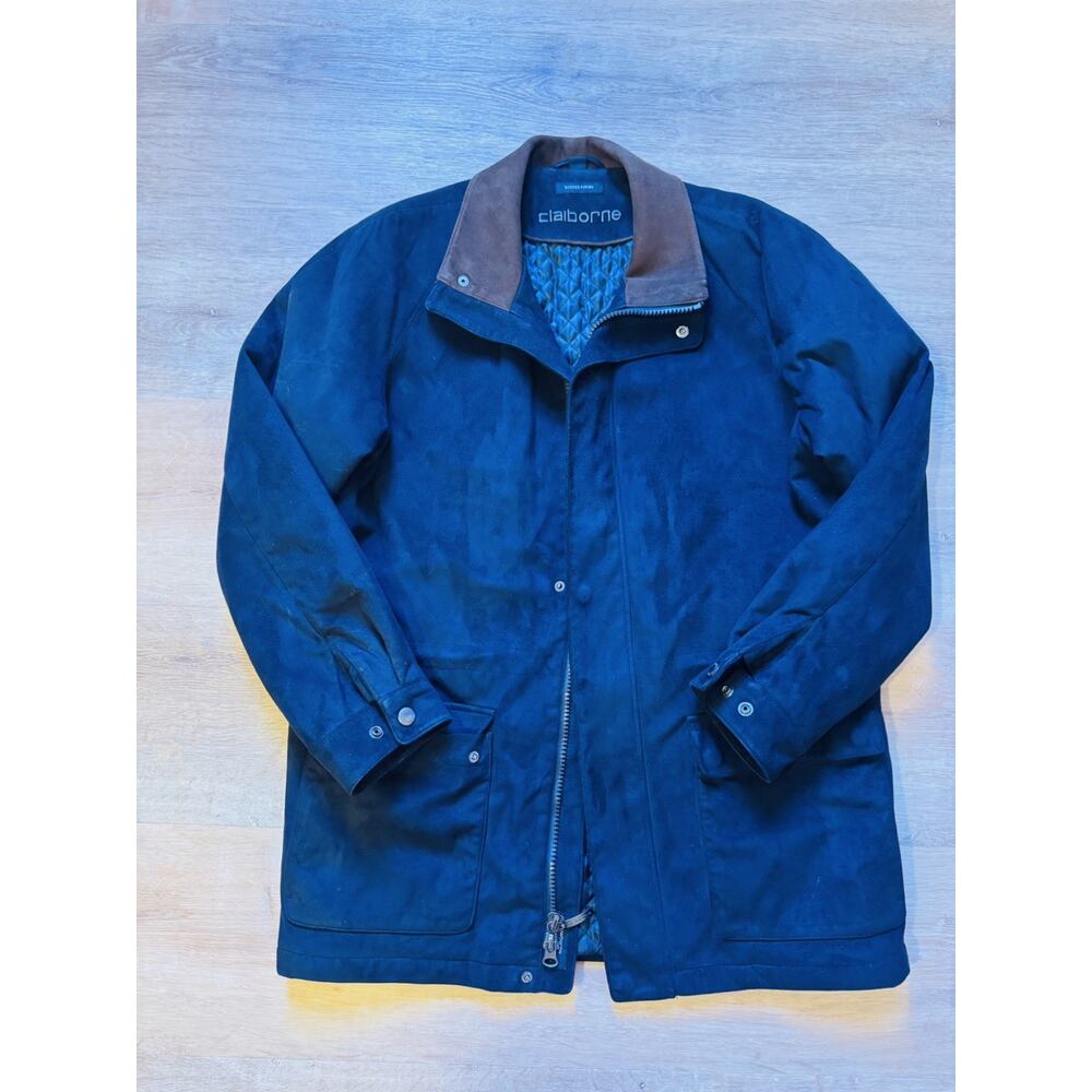 VTG Liz Claiborne's Men's Lined Suede Finish Blue Navy Jacket  Size M
